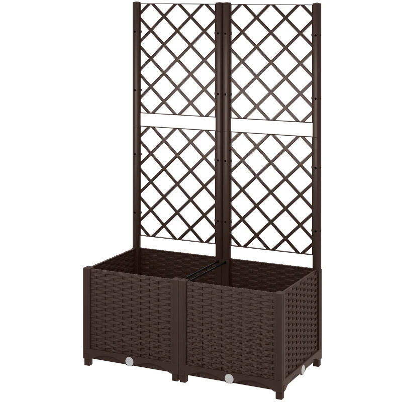 Outsunny Floreira com Treliça de PP com Drenagem e Amplo Espaço para Plantas Trepadoras Vaso com Suporte para Jardim 80x40x135 cm Marrom