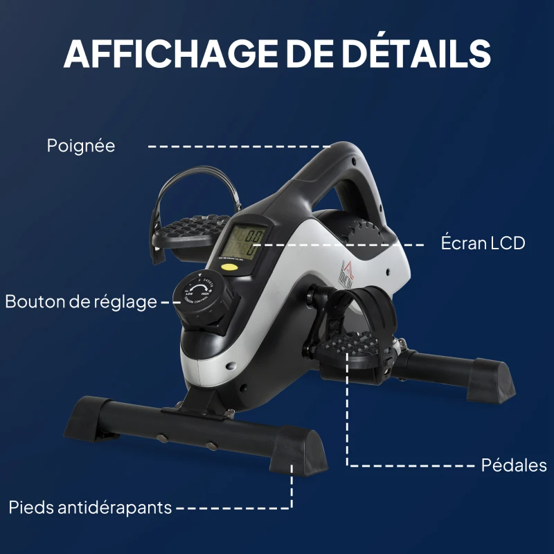 HOMCOM Mini vélo d'appartement, vélo d'exercice compact 8 niveaux résistance magnétique avec écran LCD 53 x 44 x 34 cm noir