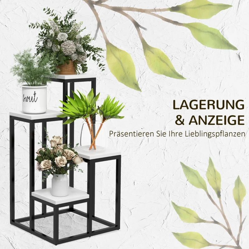 Outsunny Bloemenrek, 4 niveaus, voor binnen en buiten, metalen frame, 34L x 34B x 70H cm, zwart+wit