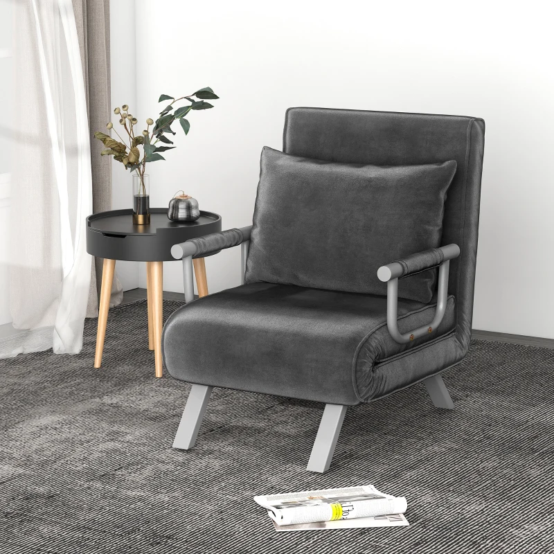HOMCOM Relaxsessel Liegesessel Sessel, Liegefunktion, Gästebett, 65 cm x 69 cm x 80 cm, Grau