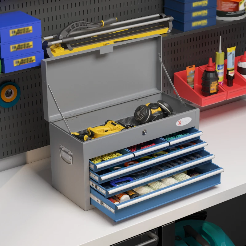 DURHAND Caisse boite à outils en métal avec 6 tiroirs et 1 plateau supérieur, verrouillable avec 2 clés fournies, 2 poignées
