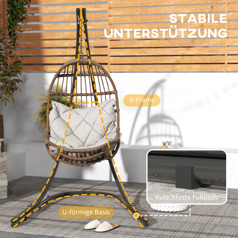 Outsunny Frame voor Hangstoelen in C-Vorm Metalen Standaard met Voet voor Hangzit tot 150kg Zwart