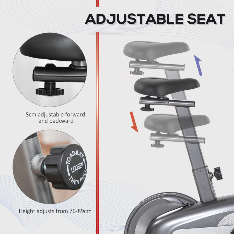 HOMCOM Indoor Magnetic Exercise Bike 10-Level Adjustable Magnetic Resistance Cardio Workout Cycling Bike Trainer, 8kg Flywheel, LCD Display, and Adjustable Seat Height Grey