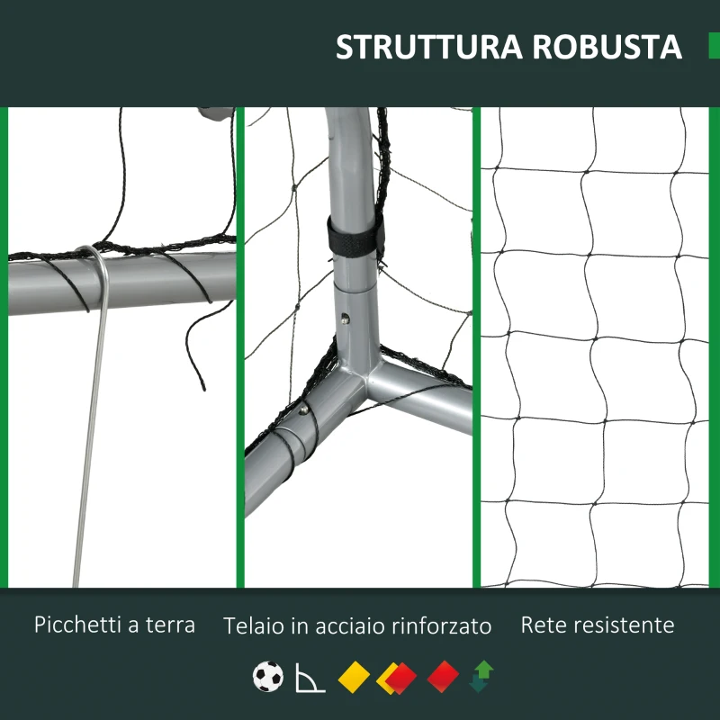 SPORTNOW Porta da Calcio Grigia 240x85x160 cm con Viti e Picchetti inclusi, in PE e Metallo