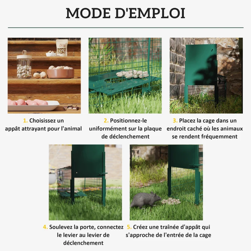 Outsunny Cage attrape animaux nuisibles 1 entrée dim. 80L x 25l x 30H cm vert foncé