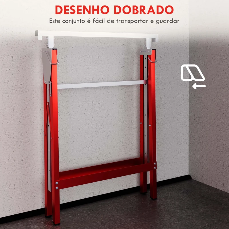 HOMCOM Conjunto de 2 Cavaletes Telescópicos Dobráveis com Altura Ajustável Cavaletes de Serra de Aço 68x58x80-130 cm Vermelho