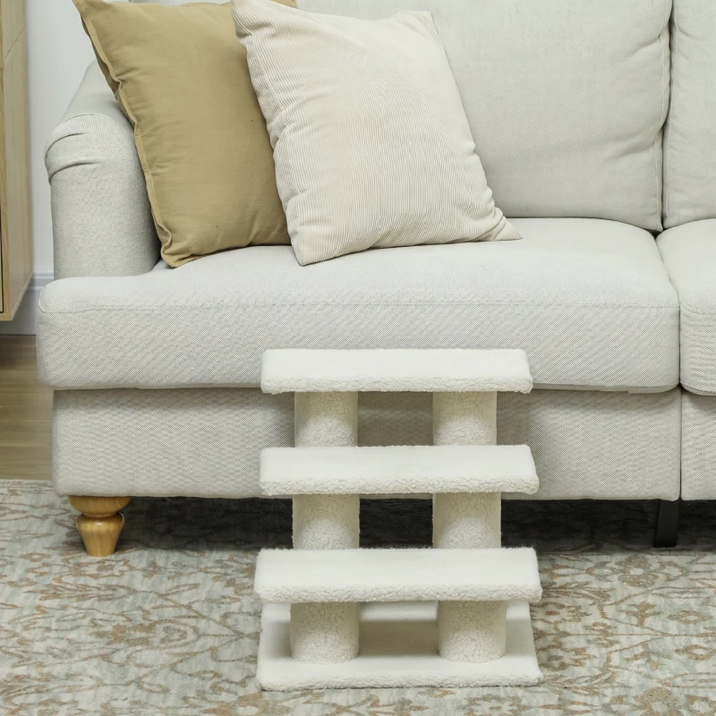 PawHut Scaletta per Cani e Gatti a 3 Gradini con Rivestimento in Peluche, 45x35x34 cm, Beige