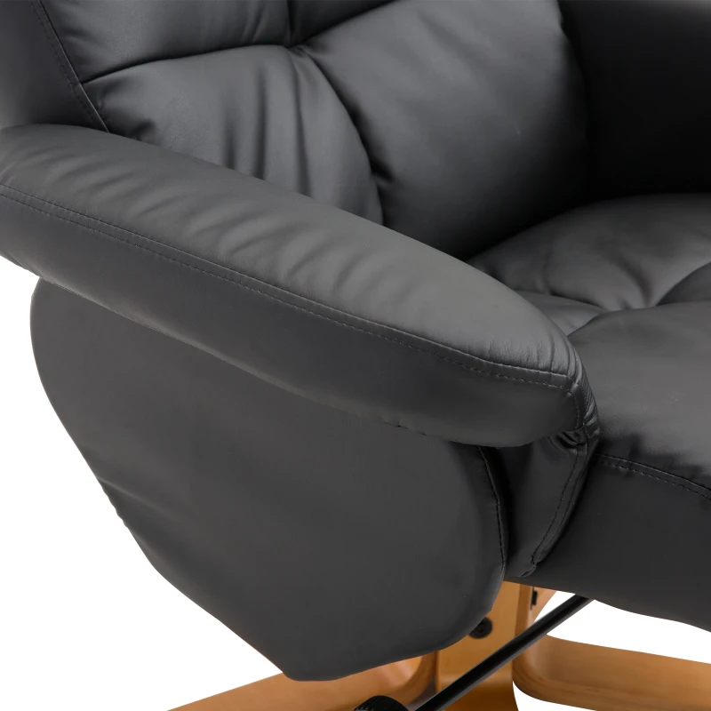 HOMCOM Relaxstoel met kruk tv-stoel 360° draaibaar ligfunctie hout zwart