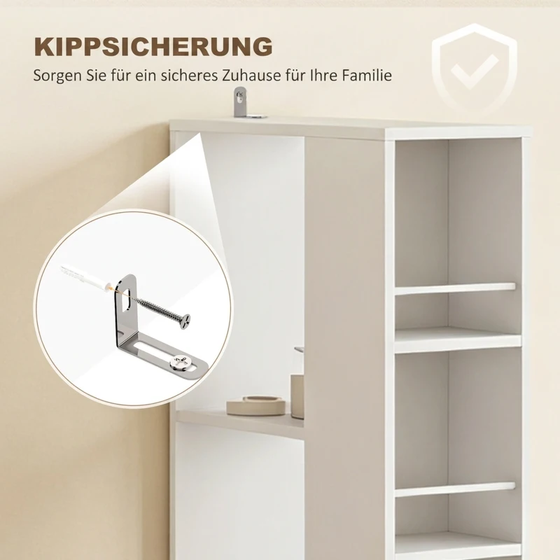 HOMCOM Smalle hoge badkamerkast, 135 cm badkamerkast met 2 lades, wit