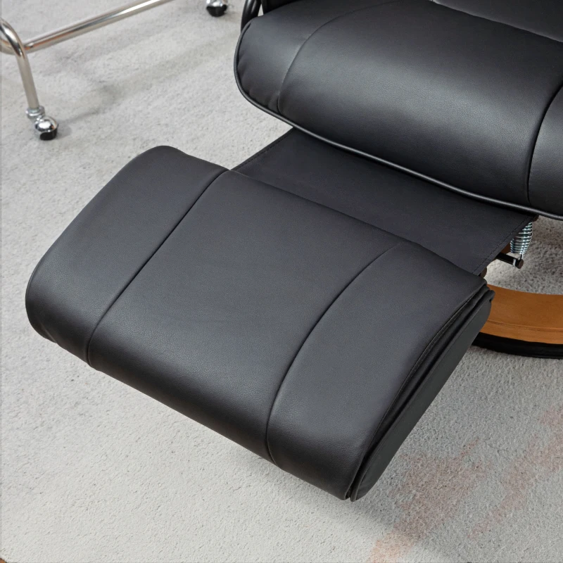 HOMCOM Relaxstoel met Ligfunctie, Draaibaar, tot 150 kg, Kunstlederbekleding, Stalen Frame, Zwart(m-9)