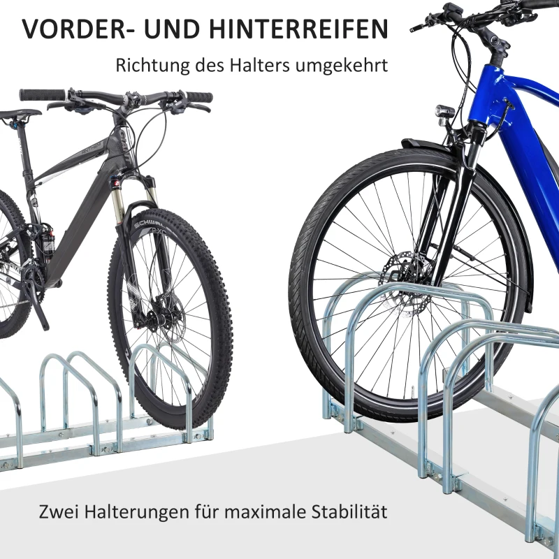 HOMCOM Fietsenstandaard voor 4 Fietsen, Vloer- & Wandmontage, 110x33x27cm, Zilver