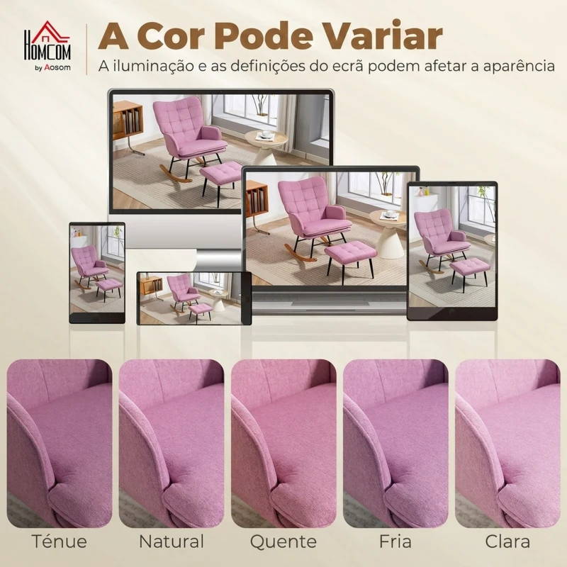 HOMCOM Conjunto de Poltrona Baloiço com Apoio para os Pés Poltrona Relax com Almofada Acolchoada e Anti-Tombo 64x89x90 cm Rosa