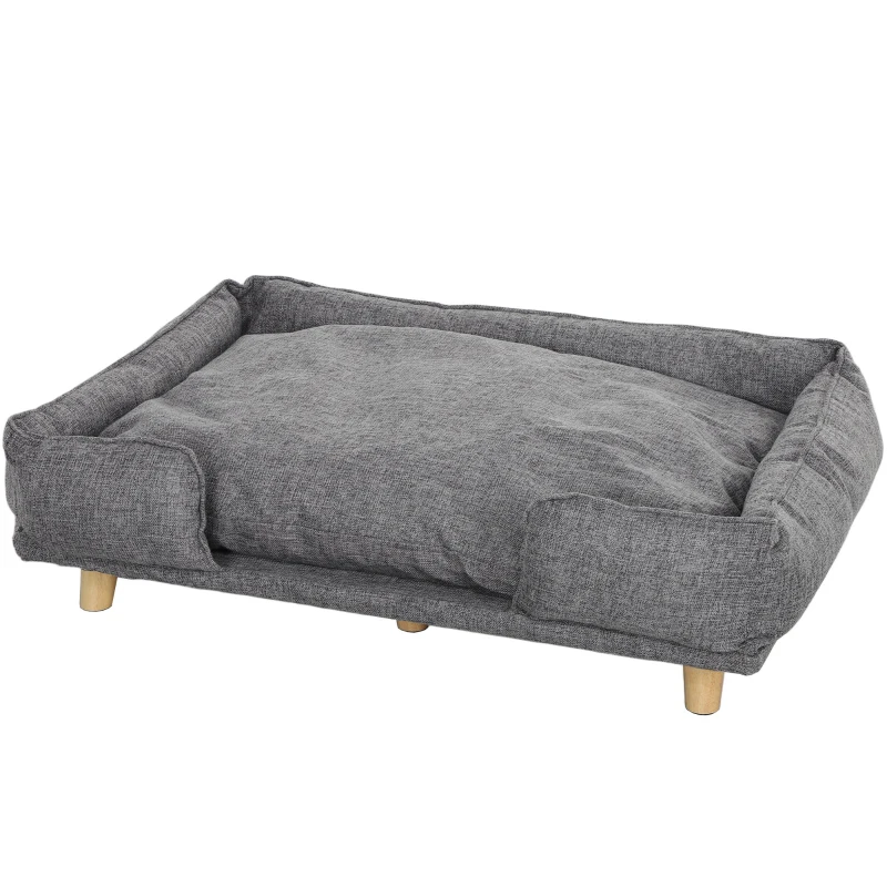 PawHut Hundesofa, Haustiersofa, Haustierbett, abnehmbares u. waschbares Polster, Natur+ Dunkelgrau