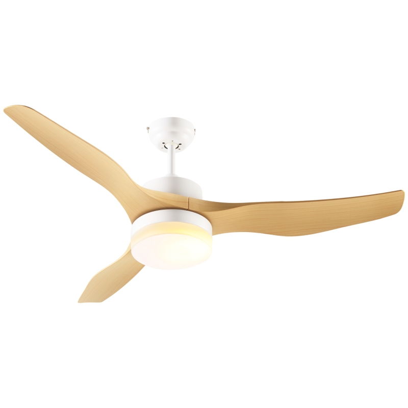 HOMCOM Ventoinha de Teto 20,5W Diâmetro 132cm com Luz LED Ajustável 3 Lâminas Reversíveis 6 Velocidades e Temporizador Madeira