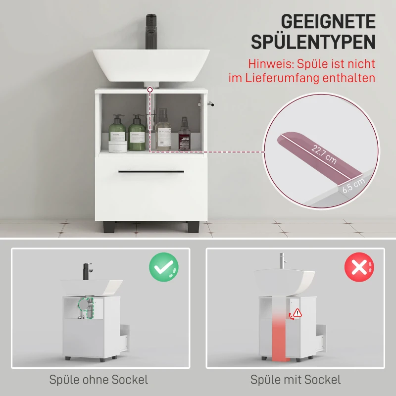 HOMCOM Badkamerkast, Wasbakkastje met Lade, Compact, Spaanplaat, Wit(m-4)