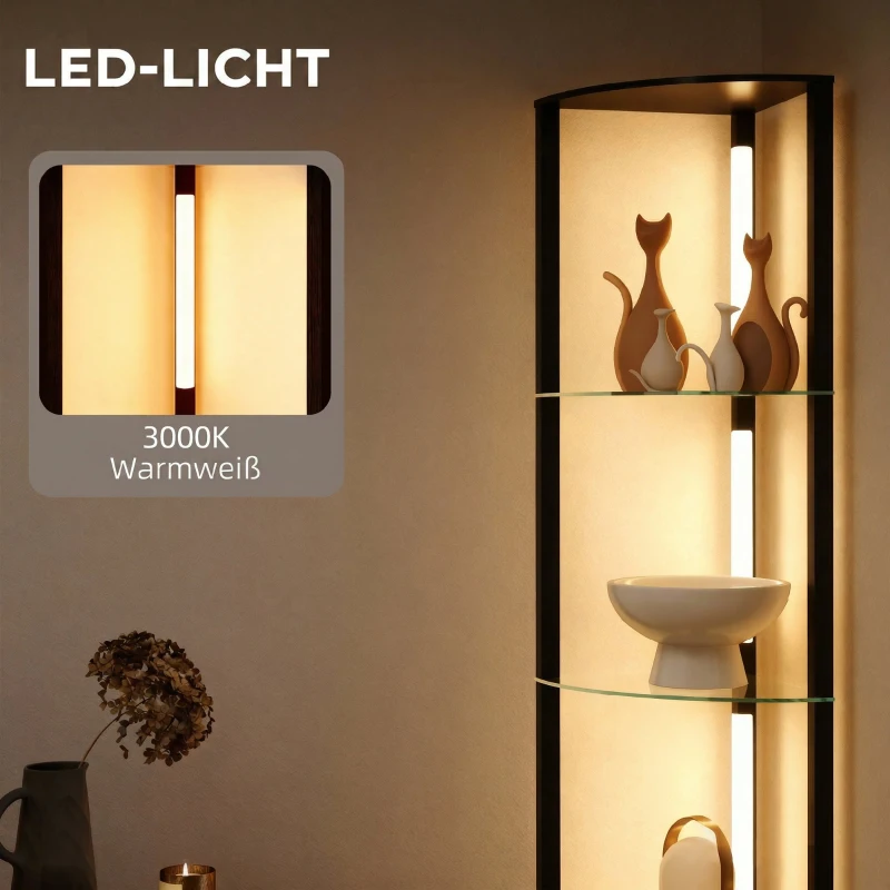 HOMCOM LED Stehlampe mit Glasregal Stehleuchte mit 3 Helligkeitsstufen Fußschalter für Wohnzimmer Schlafzimmer Schwarz