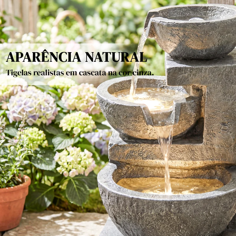 Outsunny Fonte de Jardim com Iluminação LED e Bomba Cascata Decorativa de 3 Níveis 40x37x61 cm Multicolor