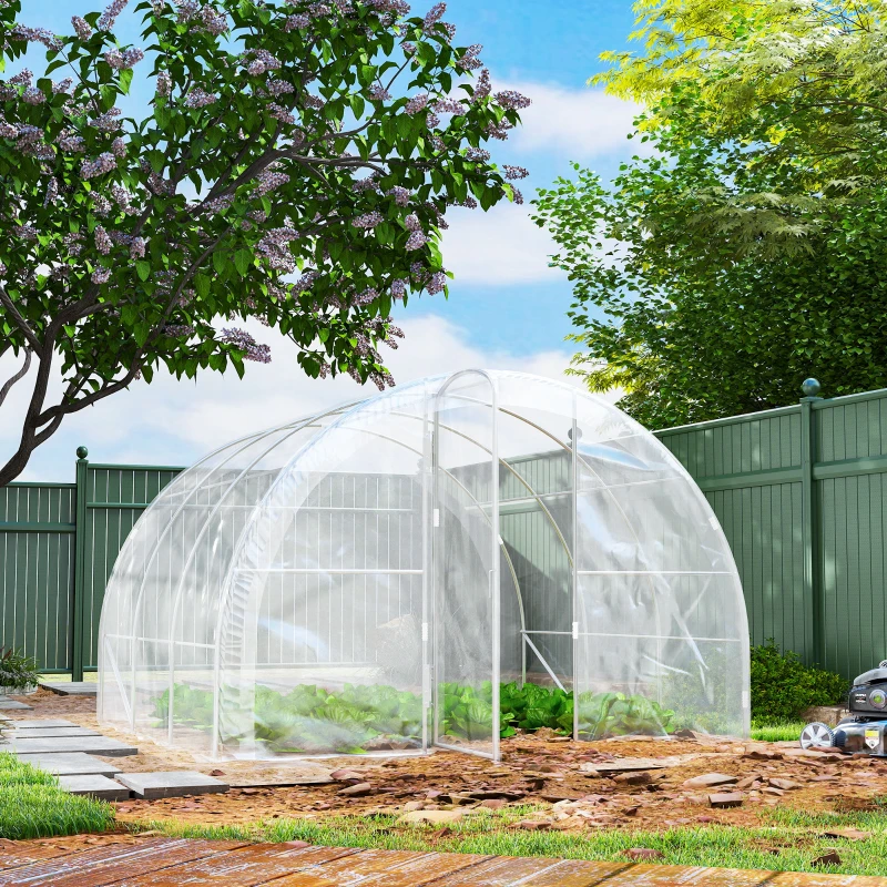 Outsunny Serre de jardin tunnel 3 x 3 x 2 m 9 m² avec porte à charnières bâche en PE 150 g/m² pour Légumes Plantes Fleurs