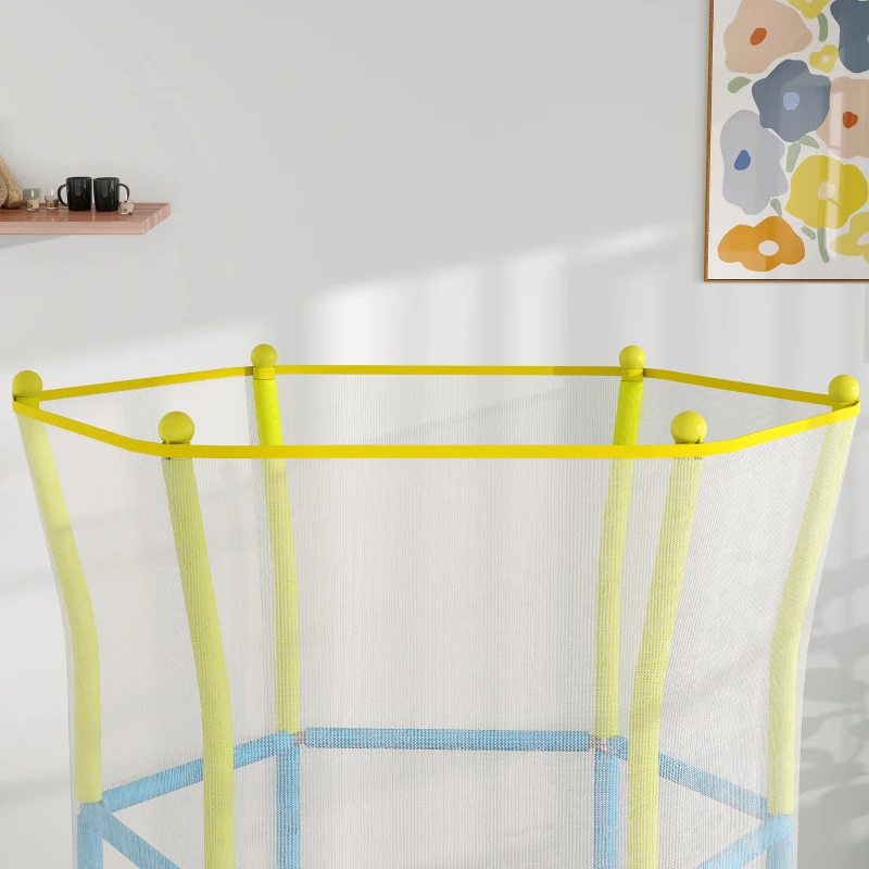 AIYAPLAY Trampolim para Crianças Ø140x190 cm com Rede de Segurança Barras Acolchoadas Carga 45 kg para Interior Multicolor