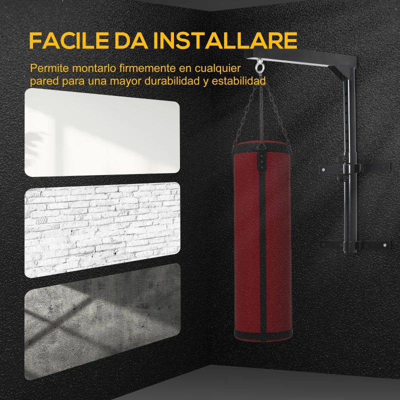 HOMCOM Supporto per Sacco da Boxe (40x64x60-88cm) Fissaggio a Parete Max 100 kg