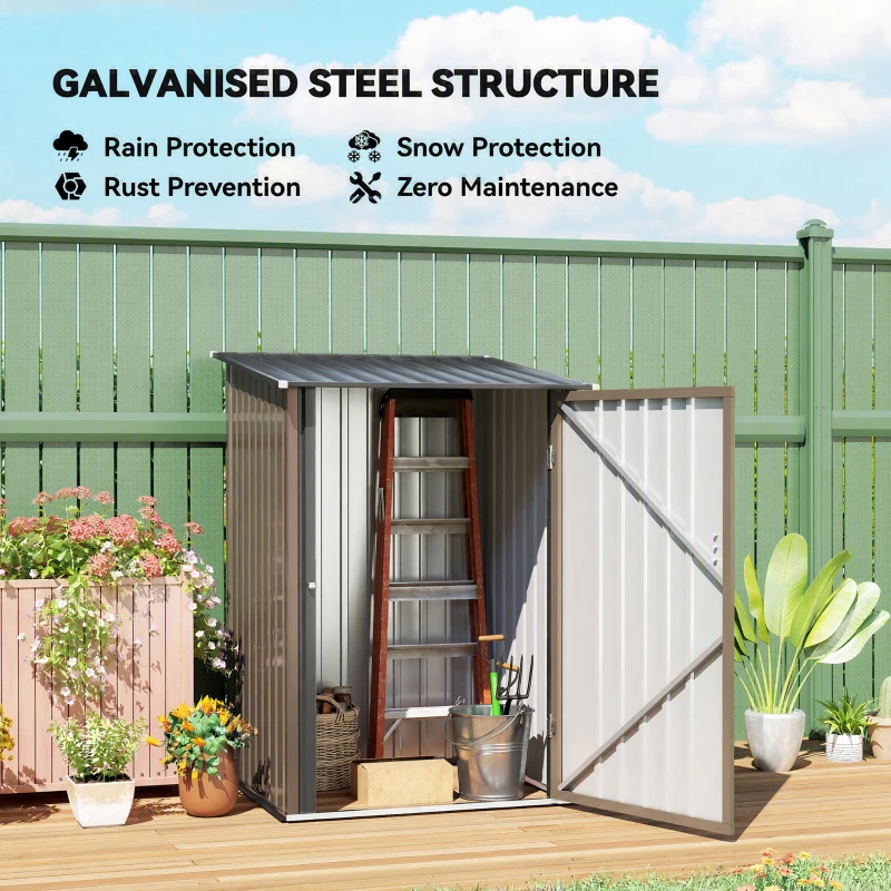 Outsunny 3.3 x 3.4ft Lean To Steel Garden Shed with Locking Door - Brown/Grey