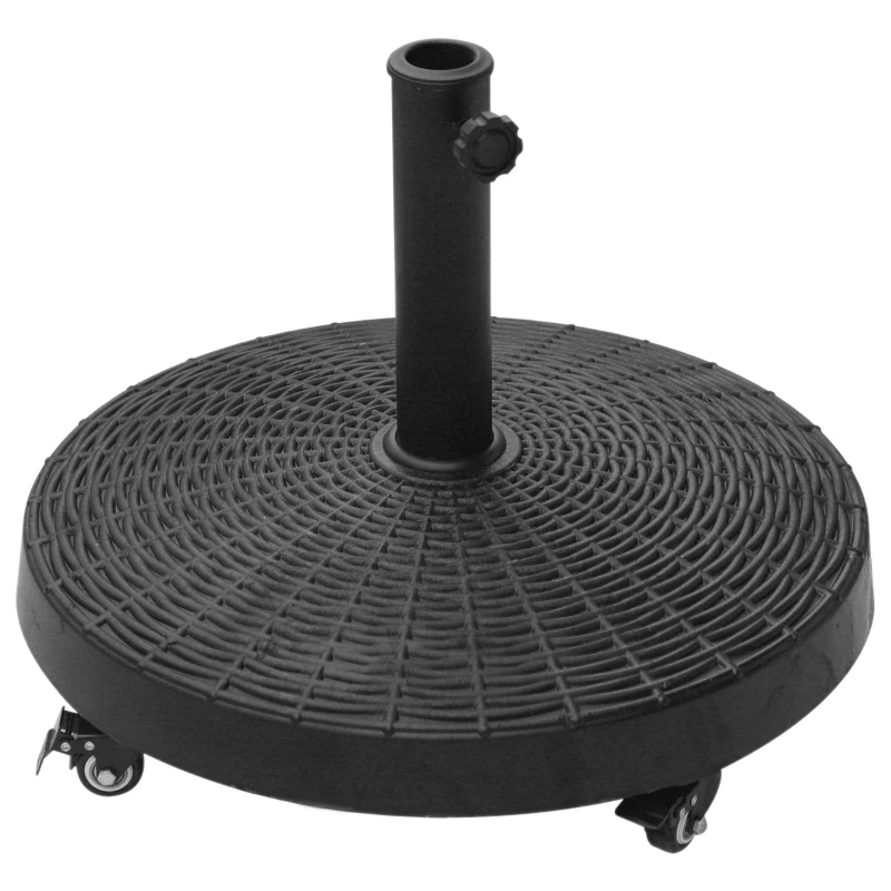 Outsunny Base per Ombrellone da Giardino Rotonda a 4 Ruote con Freni, Base Ombrellone in Metallo e Resina, per Pali di Ombrelloni da Ø38/48 mm, Ø52x41 cm, Nero