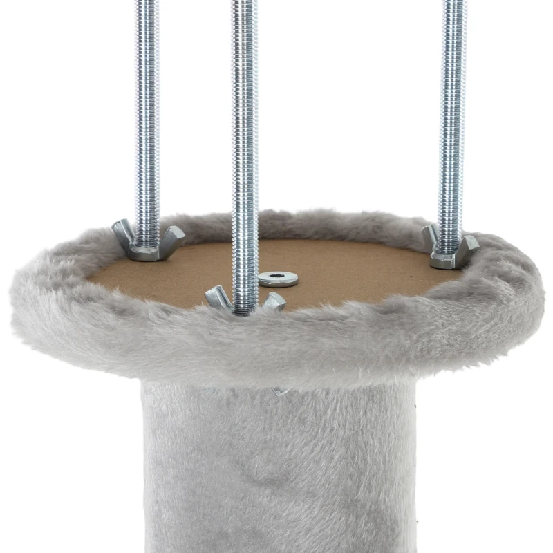 PawHut Plafondhoge krabpaal 230–260 cm, verstelbaar, met 5 niveaus, 3 dikke sisalpalen en sisal krabmat