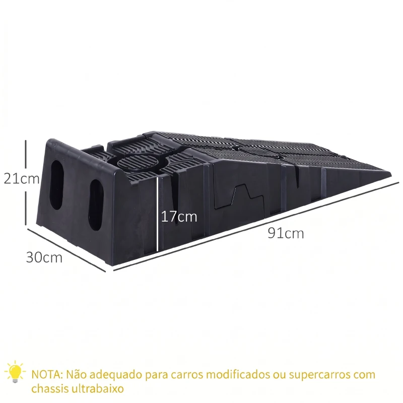DURHAND Conjunto de 2 Rampas para Carro em Plástico Portáteis Carga até 2,5 Toneladas 91x30x21 cm, Preto