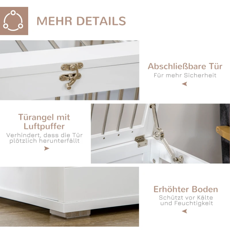 PawHut hondenkooi, huisdierenkooi, hondenhok, hondenbench met tafelblad, wit