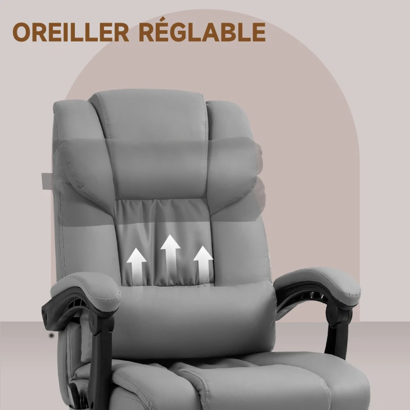 Vinsetto Fauteuil de bureau massant avec repose-pied, hauteur réglable, dossier inclinable, télécommande filaire, pivotant à 360°