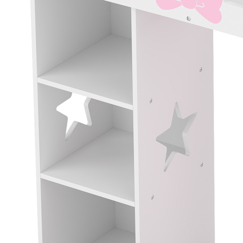 AIYAPLAY Kids Wardrobe with Lighted Mirror, Clothes Rail, Jewelry Cabinet, Shelves, Storage Boxes for Bedroom, Nursery, Pink