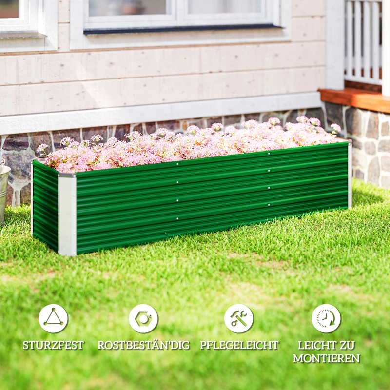 Outsunny Stalen verhoogde plantenbak met 3 aparte plantgebieden, open bodem, eenvoudige montage, 183 x 47 x 40 cm, groen