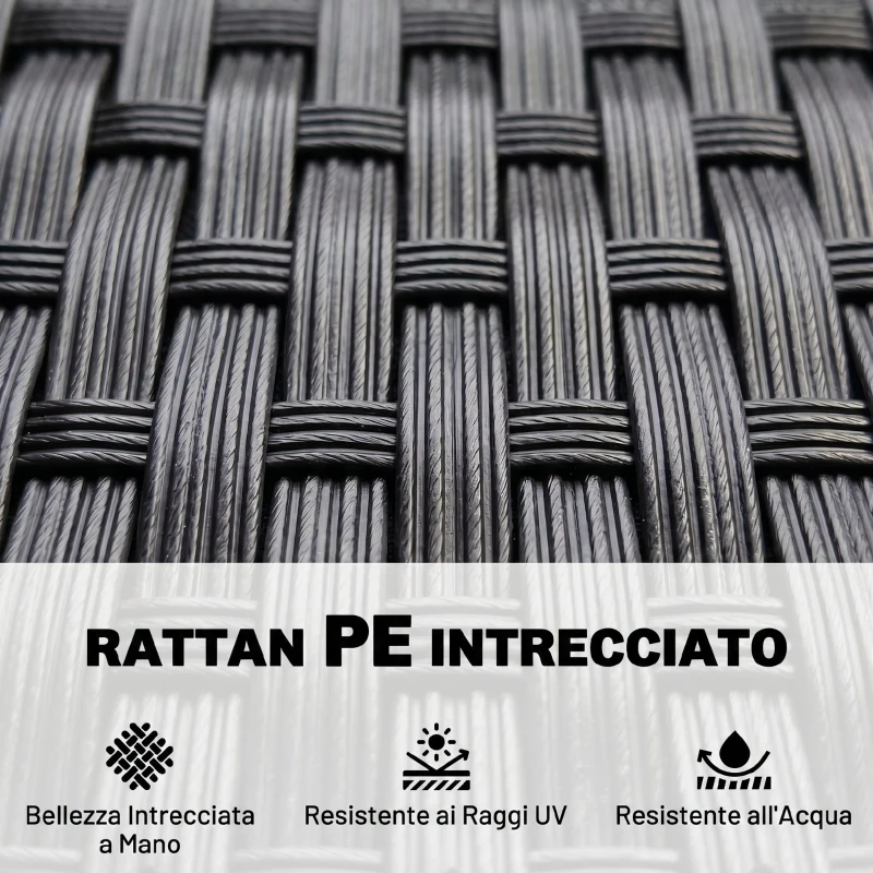 Outsunny Divanetto per Esterni 2 Posti con Tavolino da Caffè, in Acciaio e Rattan PE, 137x59x82 cm, Nero