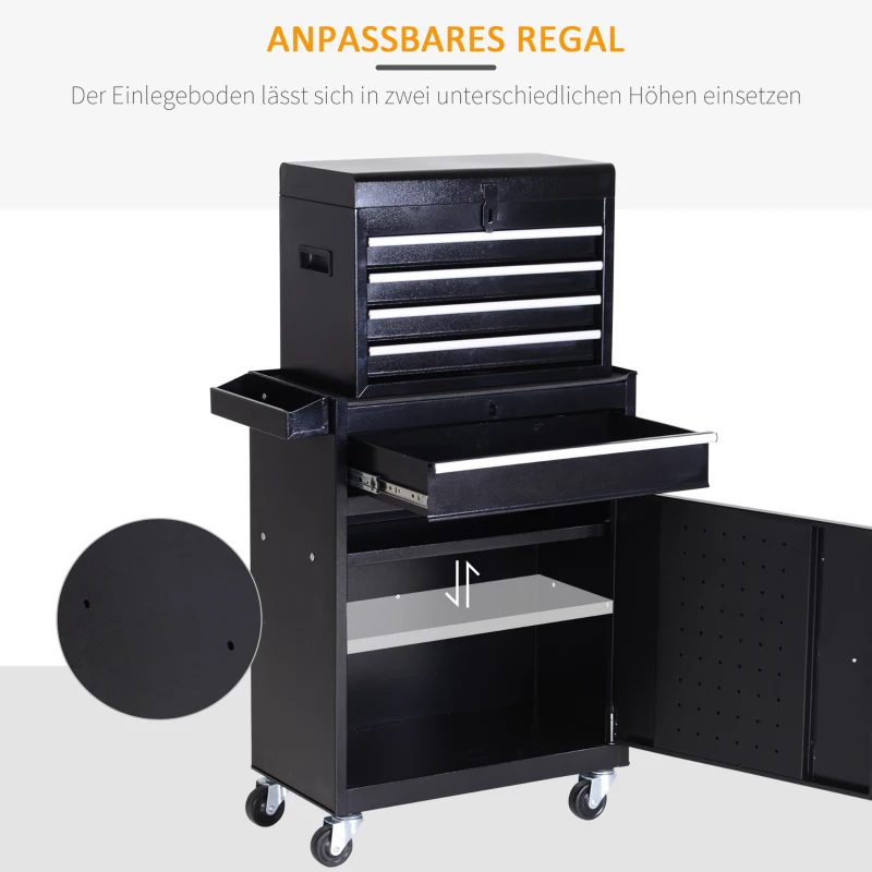 DURHAND Werkplaatswagen met 5 laden gereedschapskast gereedschapskist 360° draaibare wielen
