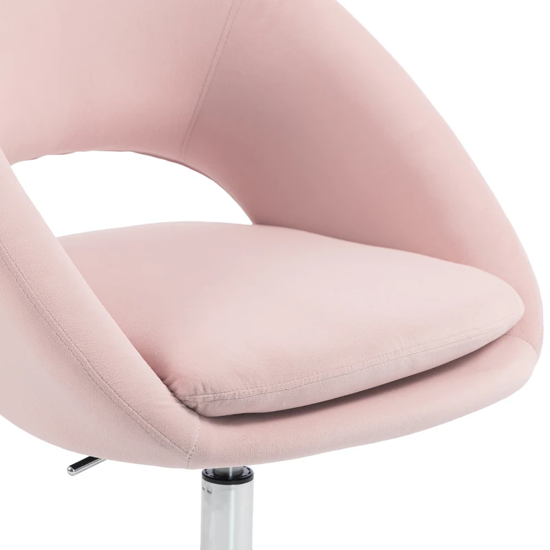 HOMCOM Velvet Desk Chair, Modern Office Chair with Height-Adjustable, Wheels, for Home Study Bedroom, Pink