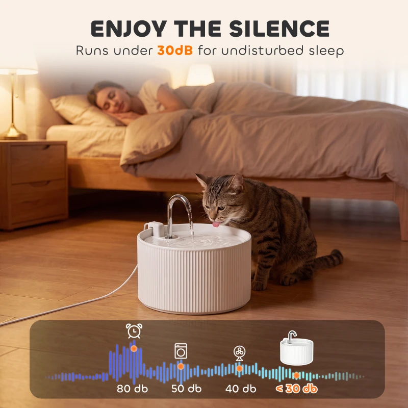 PawHut Ceramic Cat Water Fountain for Drinking, 2.2L Pet Water Fountain with Ultra-Quiet Pump, 4-Layer Filtration, Tap