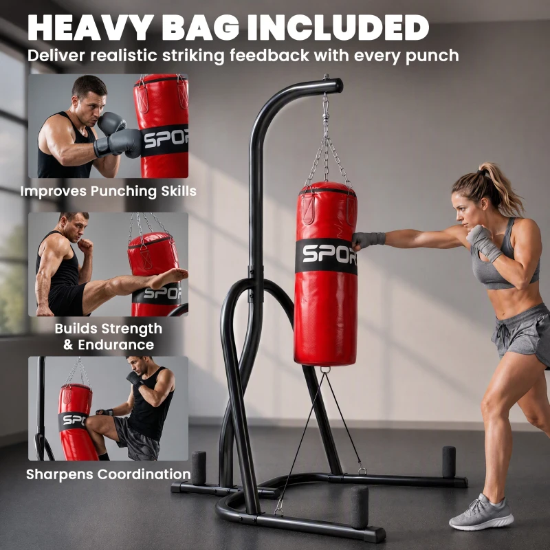 SPORTNOW Punching Bag with Stand for Adults, Freestanding Boxing Stand with Heavy Bag and Weight Plate Storage, Red