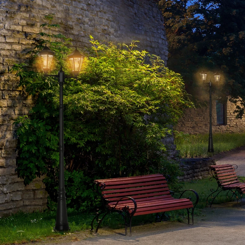 Outsunny Solar Gartenlaterne 2,5 m Gartenleuchte Wegleuchte mit 19 LED 10-500 Lumen 3000K Aluminium gehärtetes Glas Schwarz 22 x 72 x 248 cm