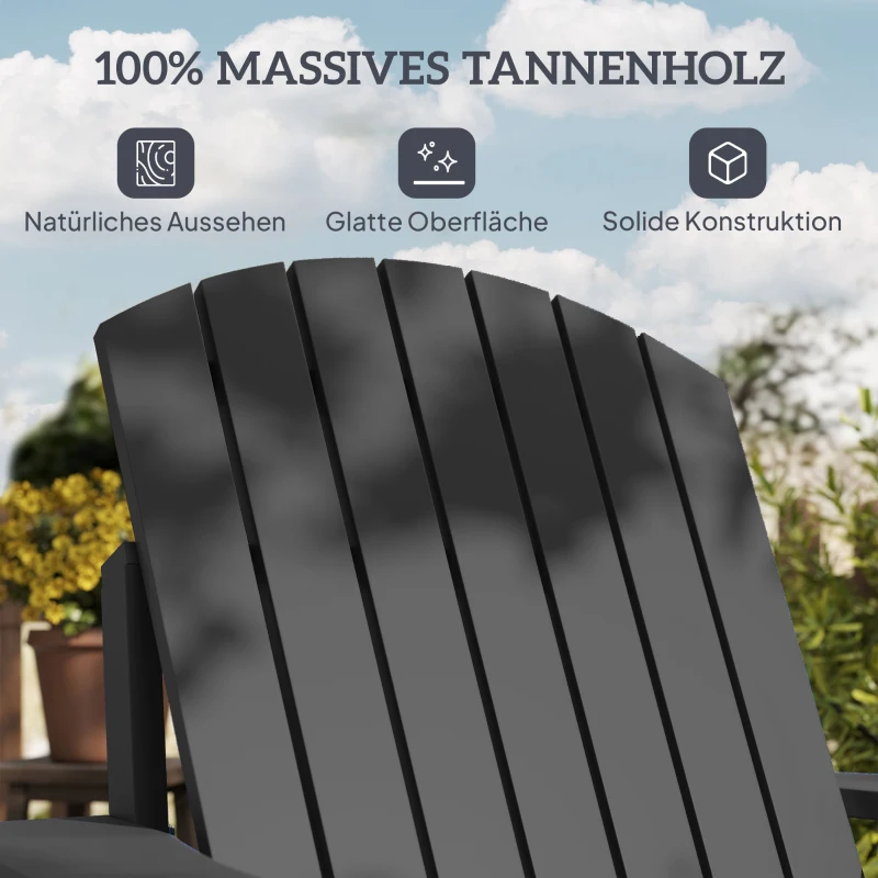 Outsunny Adirondack tuinstoel ligbank voor buiten tuinmeubel balkonstoel massief hout zwart