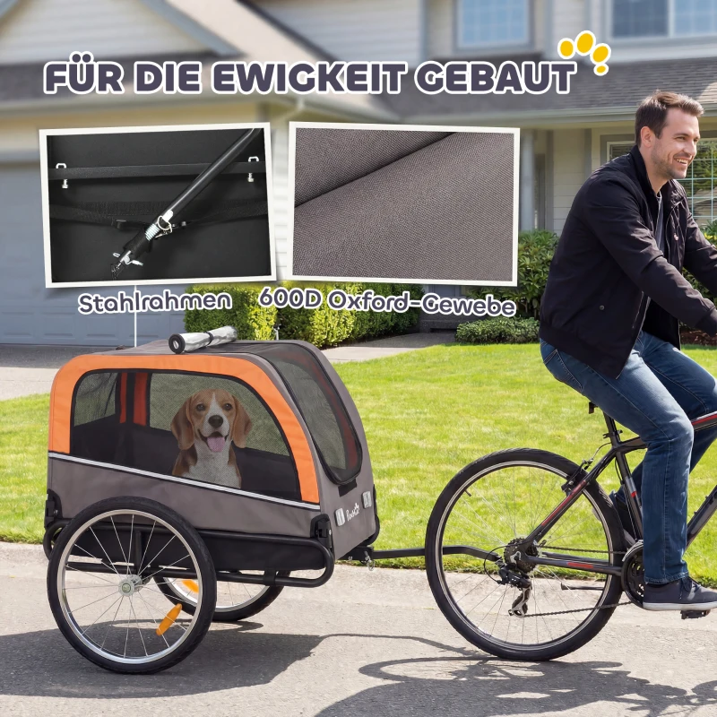 PawHut Hondenaanhanger Opvouwbare Fietskar met Veiligheidsreflectoren voor Kleine en Middelgrote Honden tot 20 kg Oranje