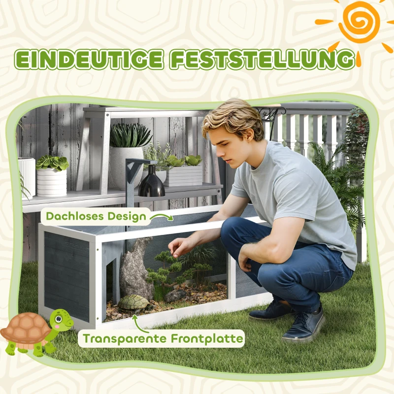 PawHut Schildpaddenverblijf met Opklapbare Bovendeel, Lampstandaard, Doorzichtige Voorplaat, 120 x 50 x 40 cm, Grijs