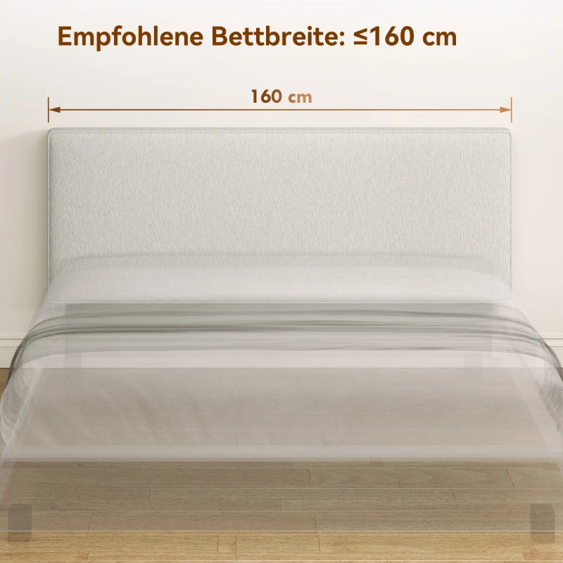 HOMCOM Wandgemonteerd hoofdbord, gevoerd 160 x 10 x 60 cm, stofbekleding, crèmewit