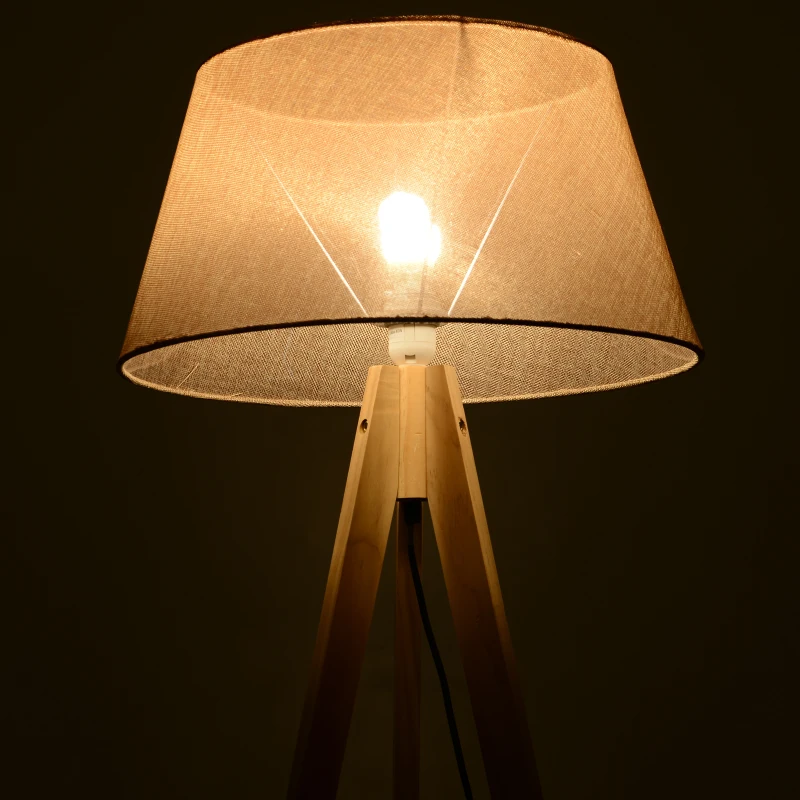 HOMCOM Lampada da Terra con Treppiede Paralume in Tessuto, Altezza 146 cm, Supporto Lampadina E27, Crema, 52x52x146 cm