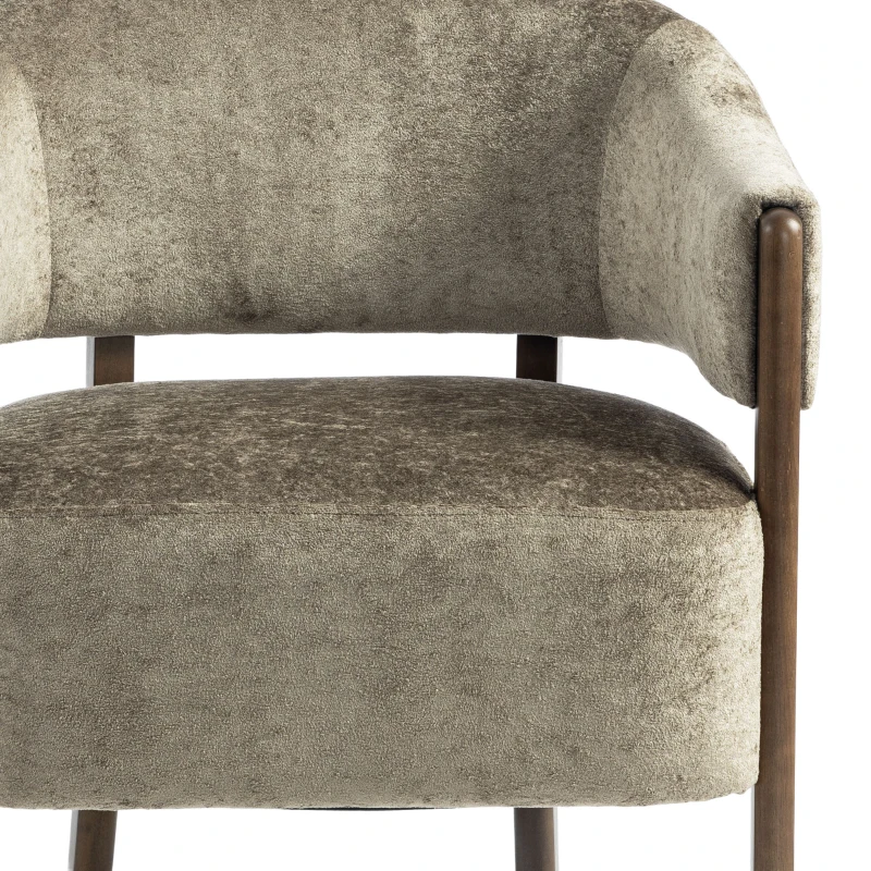 HOMCOM Accentfauteuil, gestoffeerde chenille fauteuil met massief houten frame en poten, lichtbruin