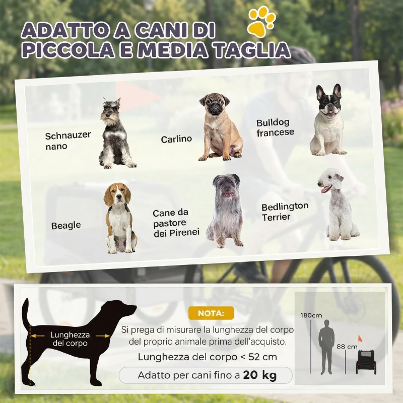 PawHut Rimorchio Bici per Cani Taglia Media Pieghevole in Metallo e 600D Oxford Copertura Sfoderabile, Grigio