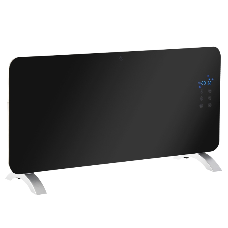 HOMCOM Radiador eléctrico Calefactor de vidrio Convector de Pared/Pie con Pantalla Táctil Temporizador y Control Remoto 2 Nivels Calor 1000/2000W