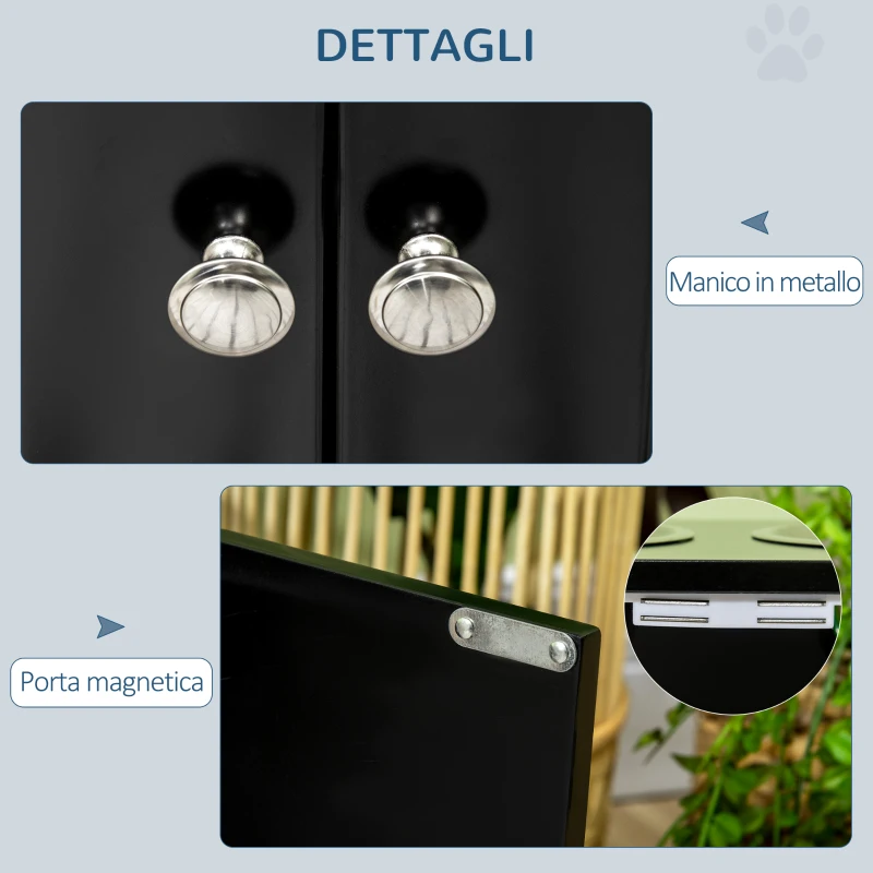 PawHut Ciotola per Cani Rialzata con Vano Contenitore, 2 Ciotole in Acciaio Inox Rimovibili, 60x30x35.5cm, Nero
