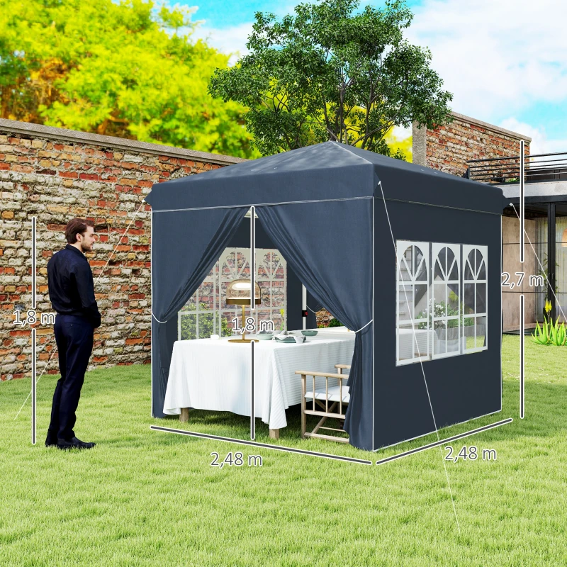 Outsunny 2,5 x 2,5 m Pop-up-Pavillon mit Seitenwänden und Tragetasche, UPF50+ höhenverstellbares Gartenzelt, Dunkelblau