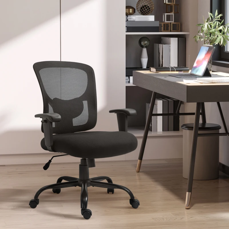 Vinsetto Mesh Bürostuhl Schreibtischstuhl Drehstuhl 360° drehbar mit Armlehne Höhenverstellbar mit Wippfunktion Belastbarkeit bis 180 kg Schwarz 71 x 63,5 x 100-110 cm