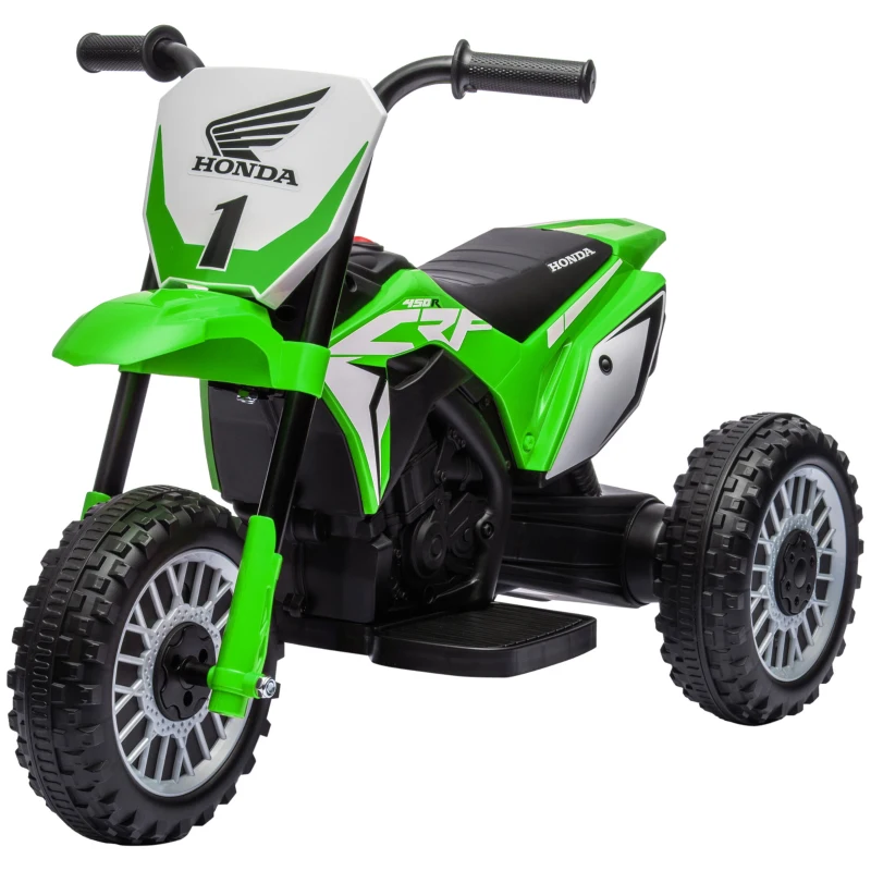 HOMCOM Mota Elétrica com Licença Honda CRF450RL Bateria 6V com Velocidade 3km/h Buzina e Som de Arranque 71x40,5x43,5 cm Verde